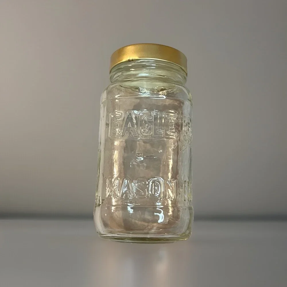 Vintage Rare Eagle 20 Ounce Glass Small Mouth Mason Square Jar Measurement Marks
